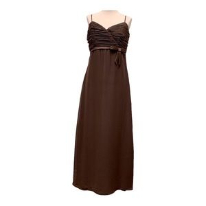 Crystel Long Evening Chiffon Pleated Upper with Satin Bow Bridesmaids Dress